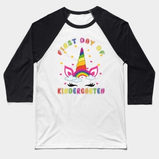 Cutesy Unicorn and Rainbow | First Day of Kindergarten Baseball T-Shirt